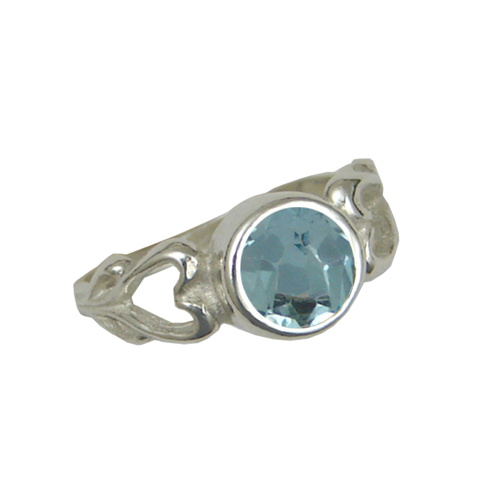 Sterling Silver Loving Hearts Ring With Faceted Blue Topaz Size 7